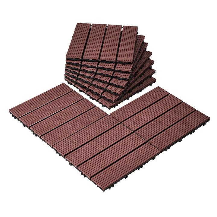 Set 10 Placi pentru Terasa Teno®, tip mozaic din lemn, durabile, prindere prin imbinare, PVC, 30 x 30 cm, rozaliu