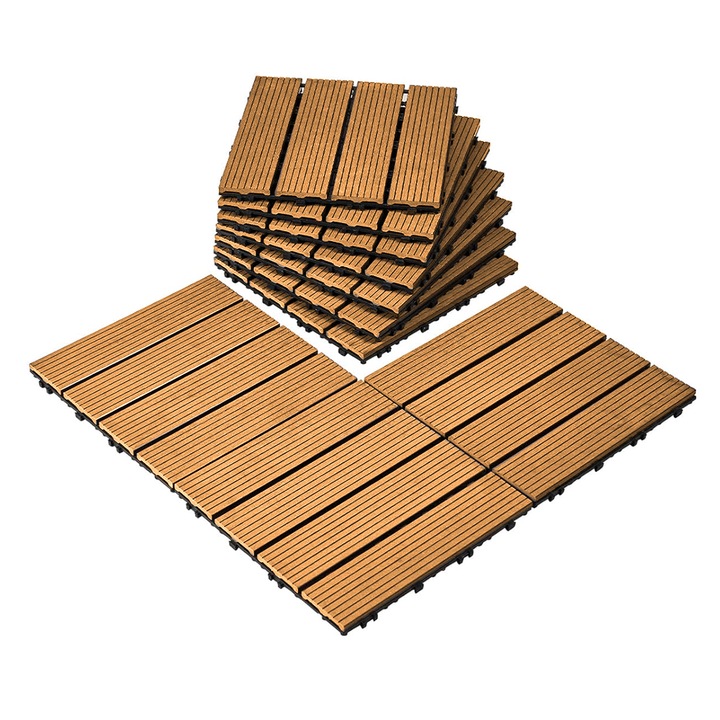 Set 10 Placi pentru Terasa Teno®, tip mozaic din lemn, durabile, prindere prin imbinare, PVC, 30 x 30 cm, galben