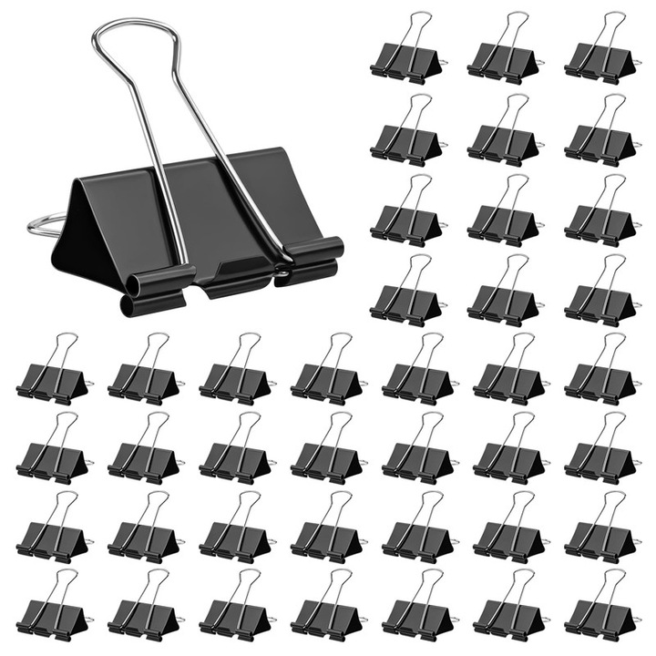 Set 40 clipsuri mari negre 1.6 inch, pentru birou, scoala si acasa