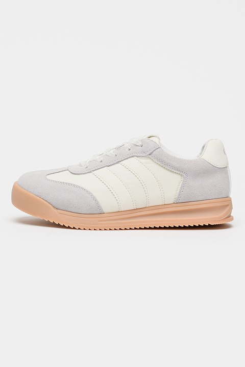 GOE, Pantofi sport din piele intoarsa cu garnituri din material textil, Gri deschis/Bej