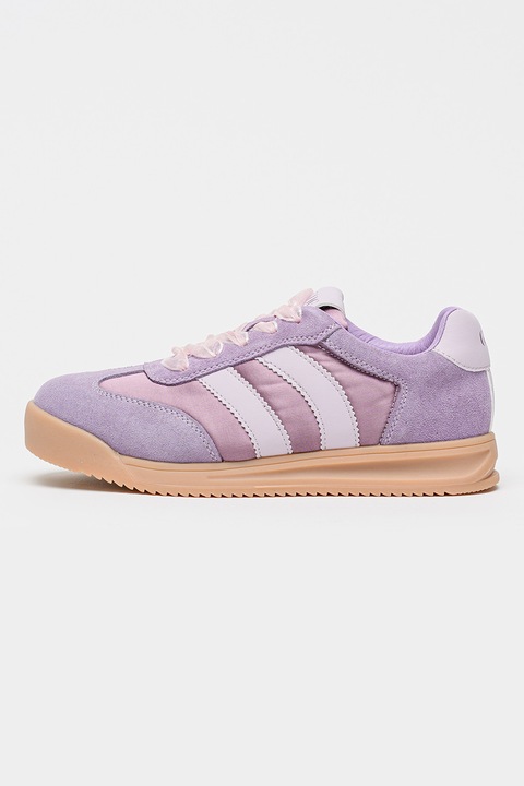 GOE, Pantofi sport din piele intoarsa cu garnituri din material textil, Violet deschis/Violet pastel