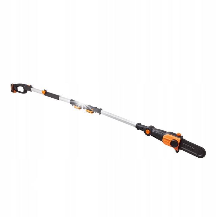 Worx elektromos láncfűrész, 20V akkumulátor, 20cm vezetőlemez hossz, 3,7kg súly, 2,3m maximális hossz
