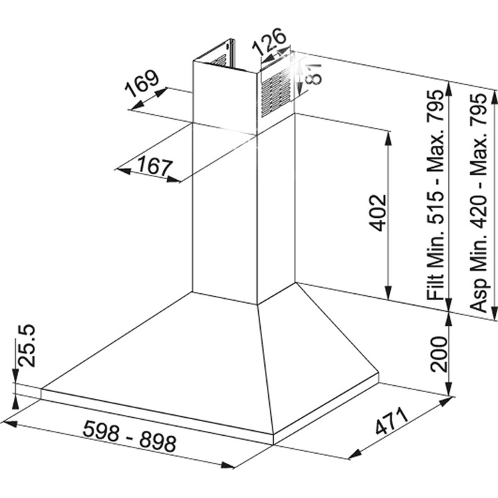 Абсорбатор Franke Joy FJO 924 XS, инокс, 3 скорости, 90x51.5-79.5x47.1см