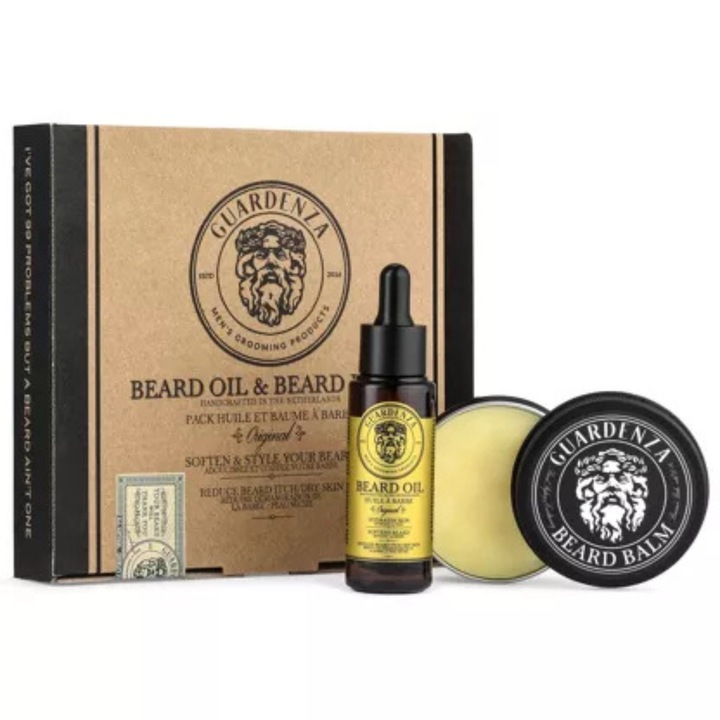 Set Guardenza, Balsam pentru barba 60ml & Ulei pentru barba 30ml, Original, ingrijire completa