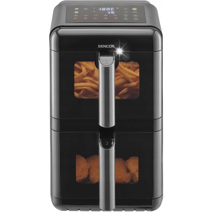 Фритюрник Sencor SFR 1250BK, 11.6л, 2 кошници, дигитален контрол, черен