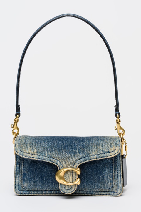 COACH, Bőrszíjas farmer válltáska, Melange kék