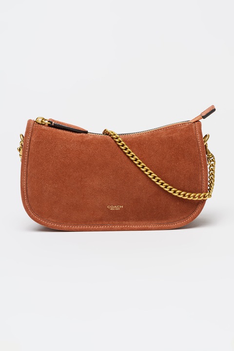 COACH, Waverly nyersbőr válltáska levehető lánccal, Téglavörös