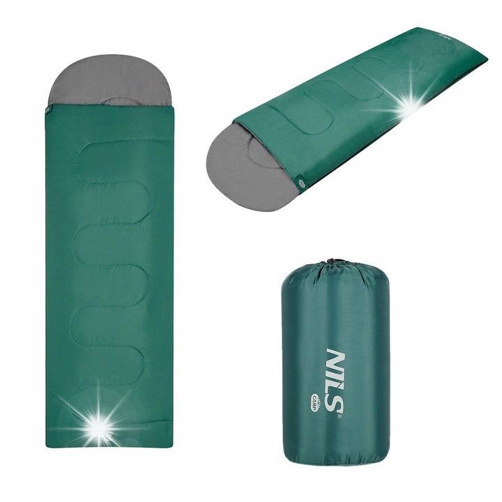 Спален чувал Nils Camp NC2105, 180+30x70см, зелено-сив, за къмпинг