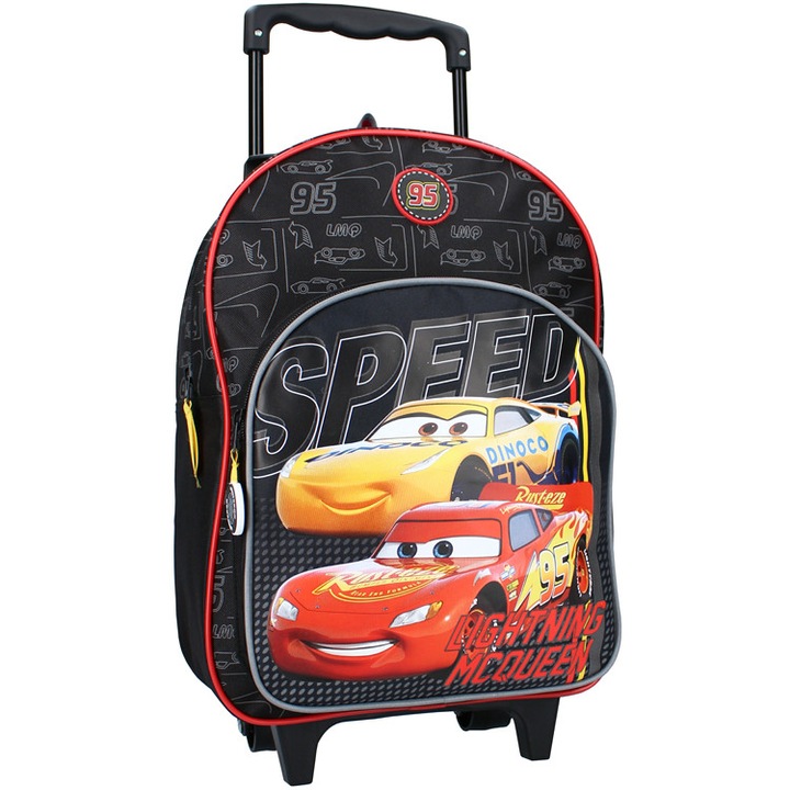 Ghiozdan cu roti Vadobag Cars Ride In Style, negru, 38x28x12cm