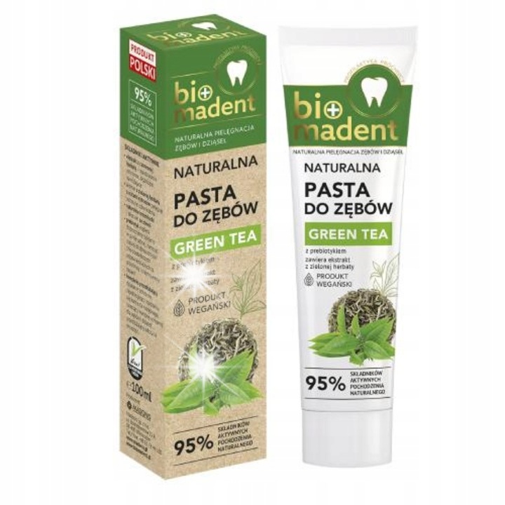 Паста за зъби Bio Madent Green Tea с пребиотици, 100ml, аромат на зелен чай и мента