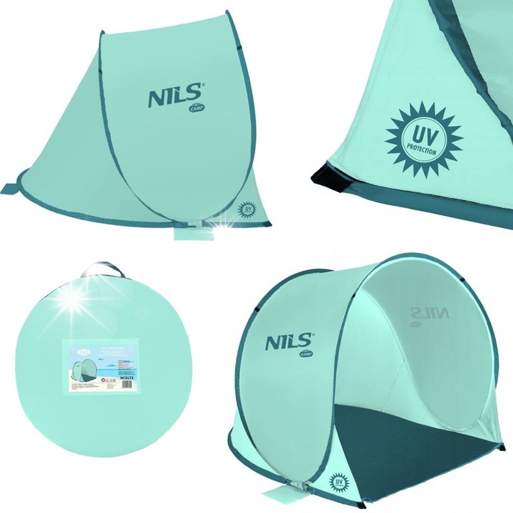 NILS CAMP NC3173 strand sátor, önfelhúzós, vízálló, 140x110x110cm, többszínű