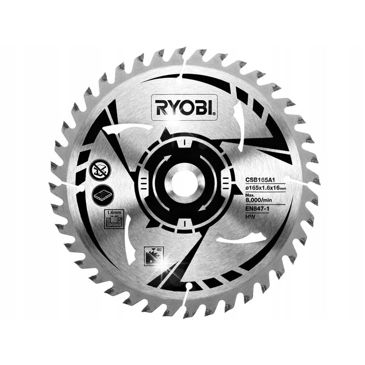 Ryobi vágótárcsa, 165mm, 40 fog, fához, 16mm