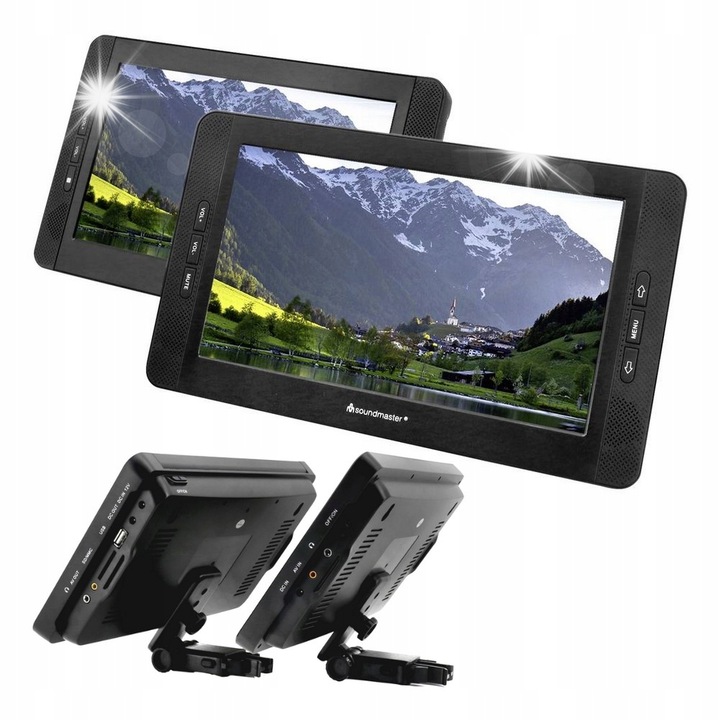 Портативен DVD плейър с 2 монитора 10'', Soundmaster, USB, SD, черен, пълен комплект