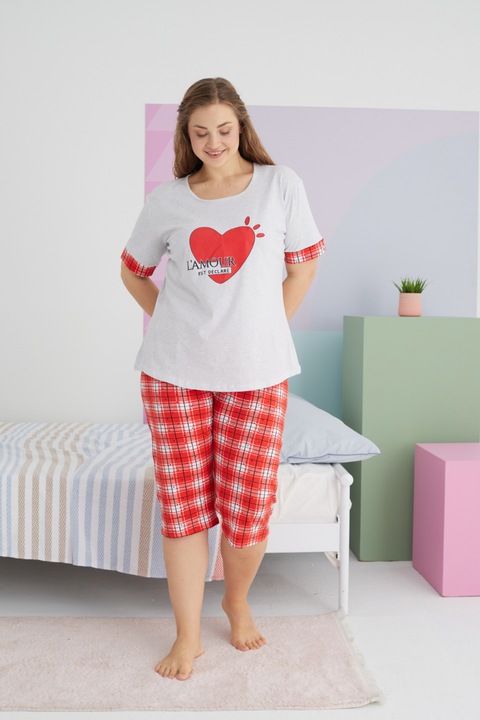 Pijama dama Sexen Capri Plus Size, alb, bumbac/lycra