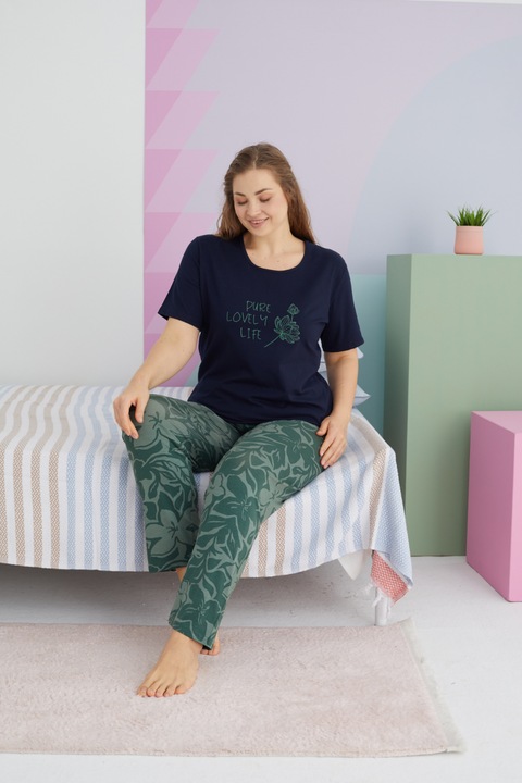 Pijama dama, Sexen, Plus Size, verde/albastru inchis, bumbac/lycra