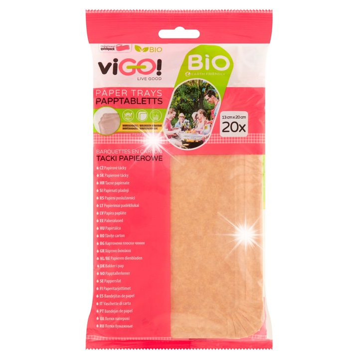 Quickpack papírtálcák, 20 darabos szett, 13x20cm, biológiailag lebomló, zsírálló, barna
