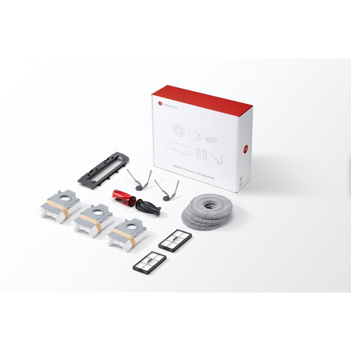 Kit accesorii Roborock SAROS 20, 1x Perie Principala, 2x Perii Laterale , 4x lavete mop, 3x saci de praf , 2 filtre HEPA pentru filtrarea particulelor de praf,1x Capac Perie