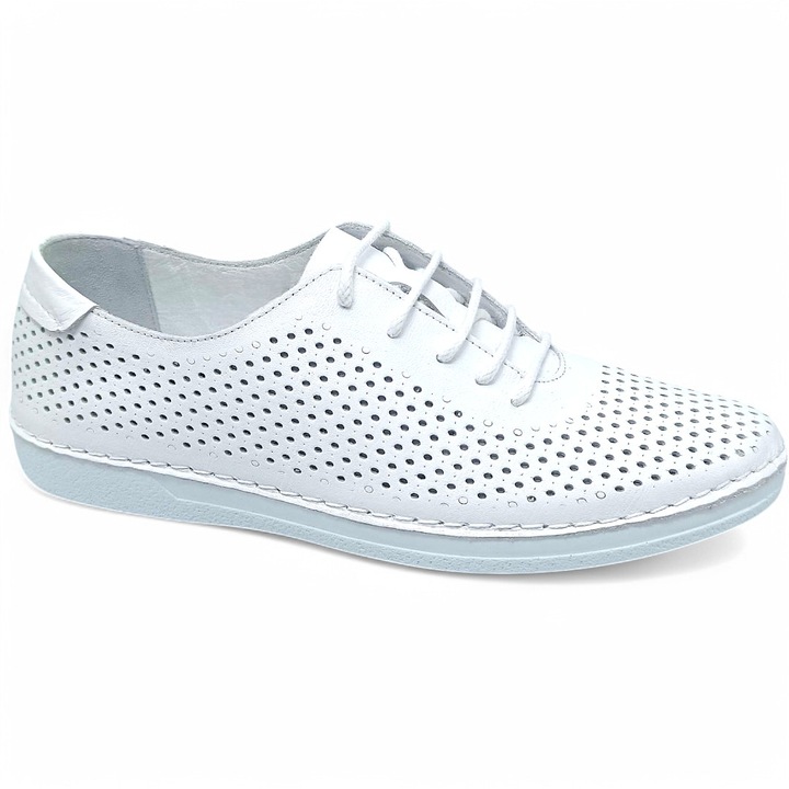 Pantofi Dama Piele Loretta Vitale 227, Alb, Decupati, Cu Siret 39
