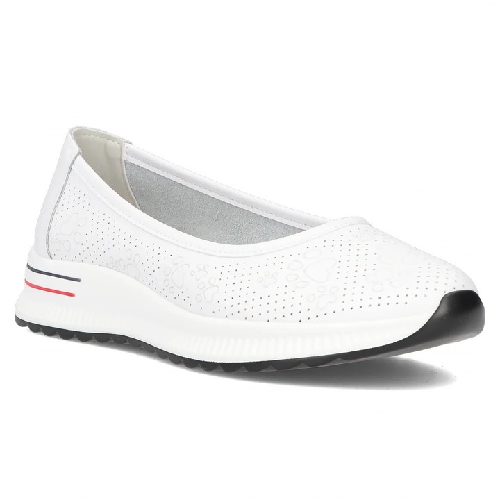 Balerini Dama Piele Filippo Comozi Albi Decupati Pantofi Slip-On, Alb