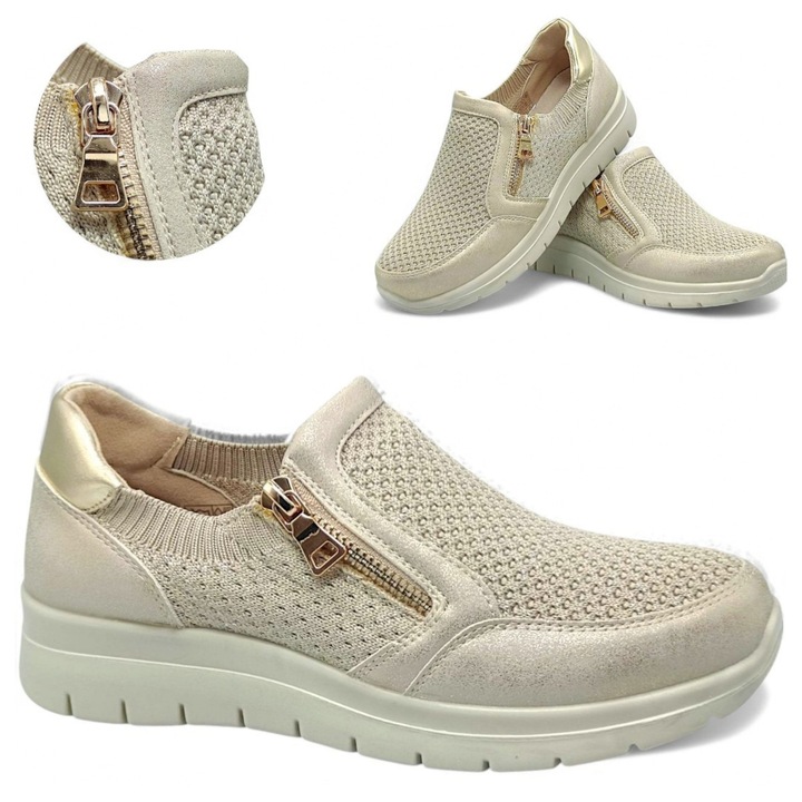Дамски обувки Unisoft, златни, спортни, еластични, удобни, пролетни, Златист