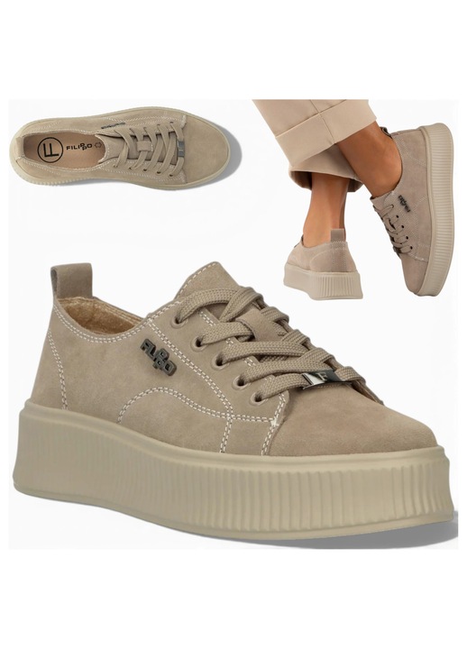 Sneakers Dama, Filippo, Piele Naturala, Bej, Platforma 39