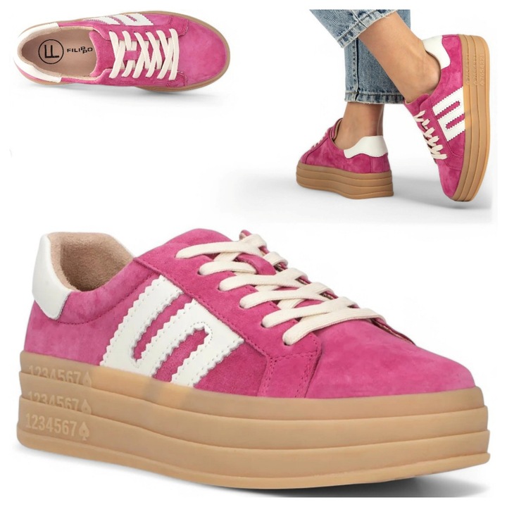 Дамски кожени Filippo, Спортни, С платформа, Розово