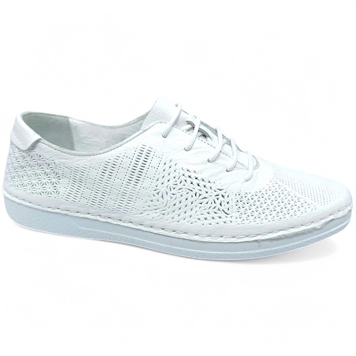 Pantofi Dama Piele Loretta Vitale 222, Albi, Decupati, Cu Siret, Alb