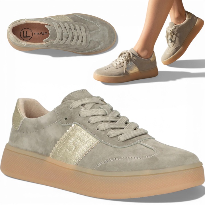 Маратонки Дама, Filippo, Без Модел, Естествена Кожа, Велур, Удобни, Каки, Пролетни, Каки