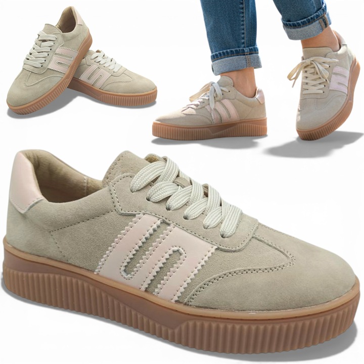 Маратонки Дамски, Евенто, Без Модел, Естествена Кожа, Удобни, Бежови, На Платформа, Бежов