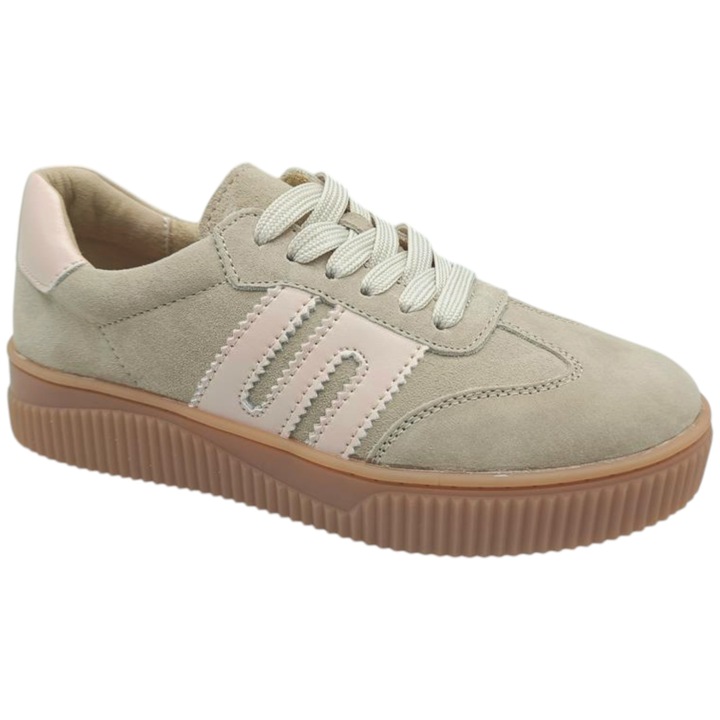 Sneakers Dama, Evento, Fara Model, Piele Naturala, Comozi, Bej, Pe Platforma, Bej