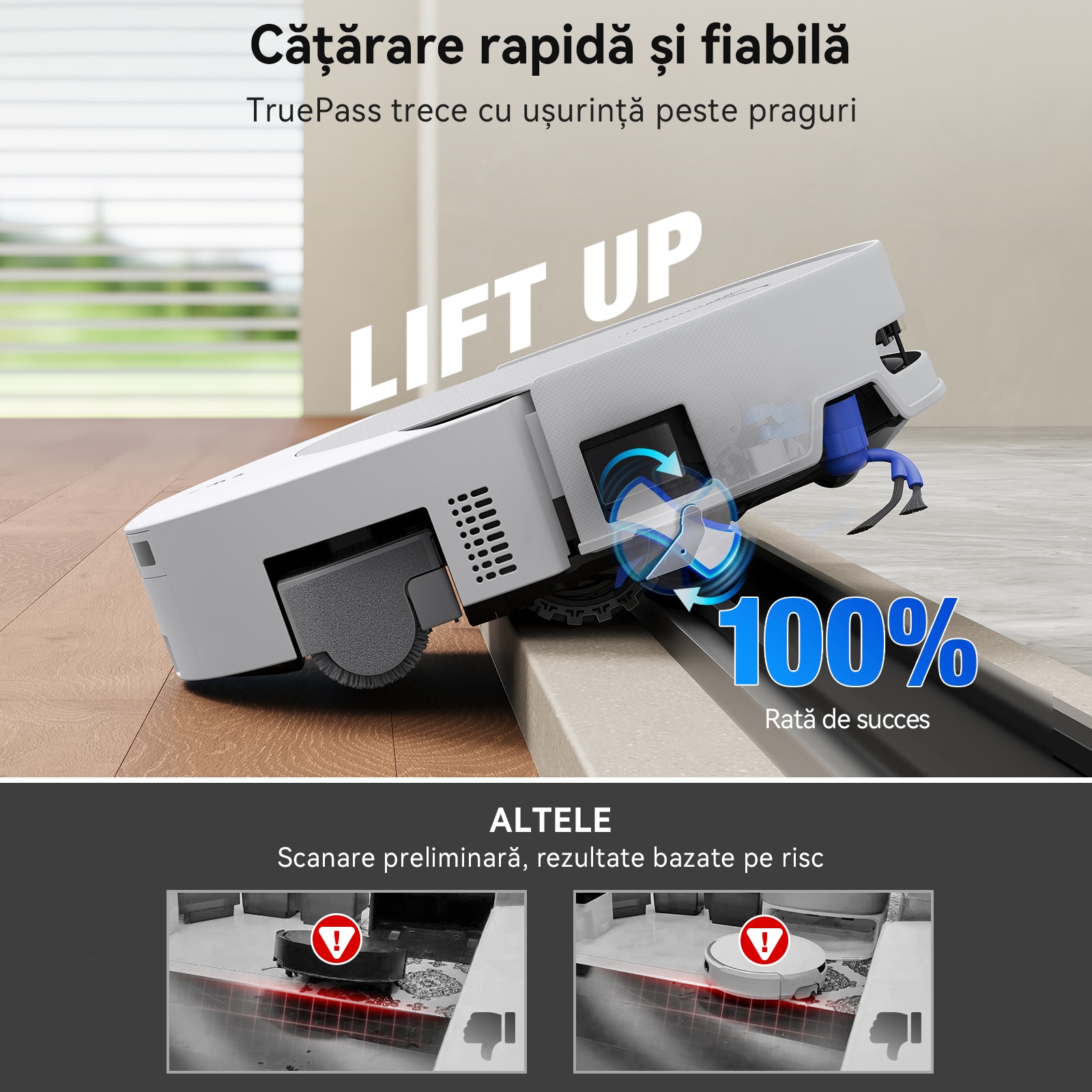 Aspirator Robot ECOVACS DEEBOT T90 OMNI, Statie All-in-one, 30000 Pa, 6400mAh, Autonomie 260 min, OZMO 3.0 Perie Autospalare+Uscare, Ridicare Mop Triple Lif, TruEdge 3.0, TruePass 4WD, apa calda 75°C, ZeroTangle 4.0, YIKO, Negru