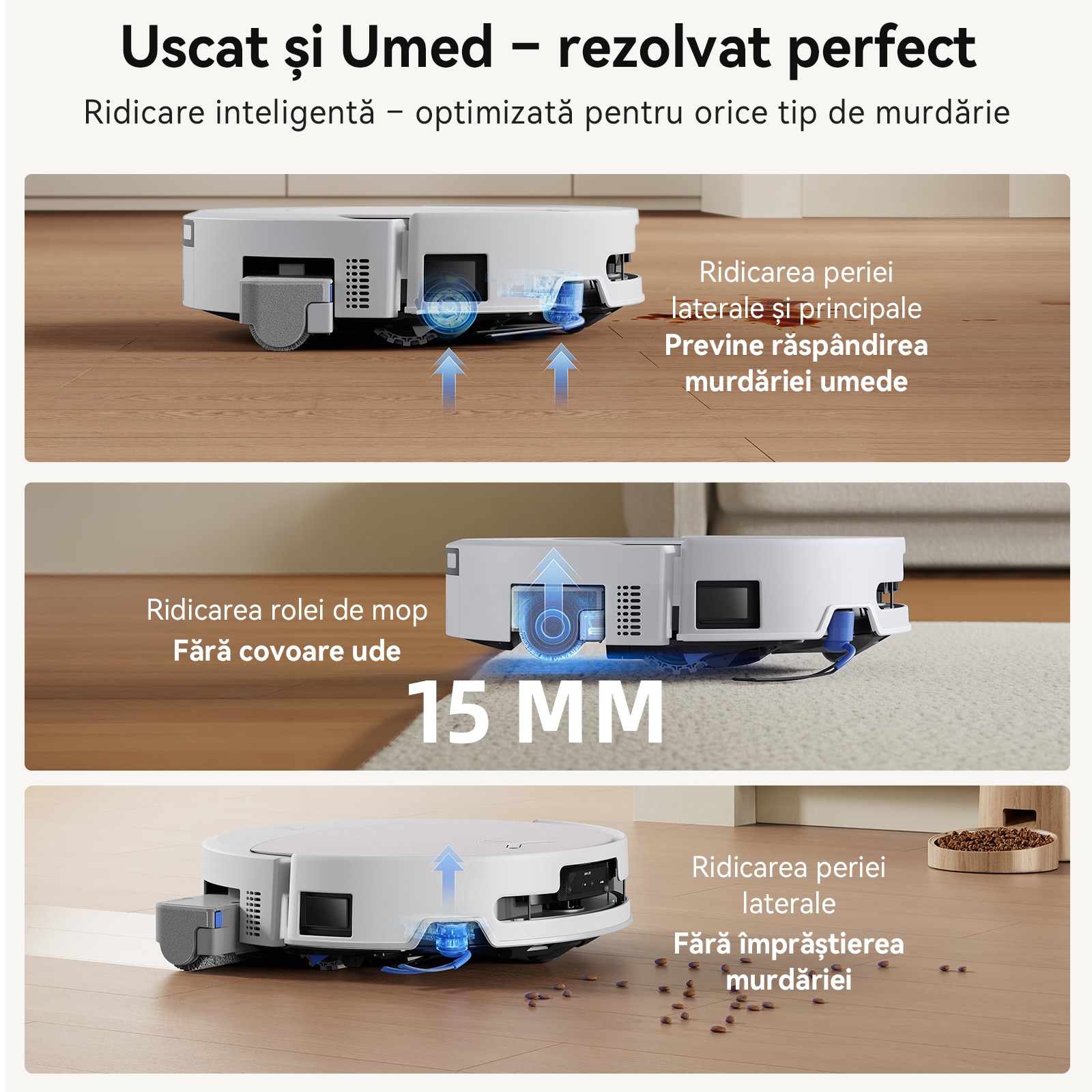 Aspirator Robot ECOVACS DEEBOT T90 OMNI, Statie All-in-one, 30000 Pa, 6400mAh, Autonomie 260 min, OZMO 3.0 Perie Autospalare+Uscare, Ridicare Mop Triple Lif, TruEdge 3.0, TruePass 4WD, apa calda 75°C, ZeroTangle 4.0, YIKO, Negru