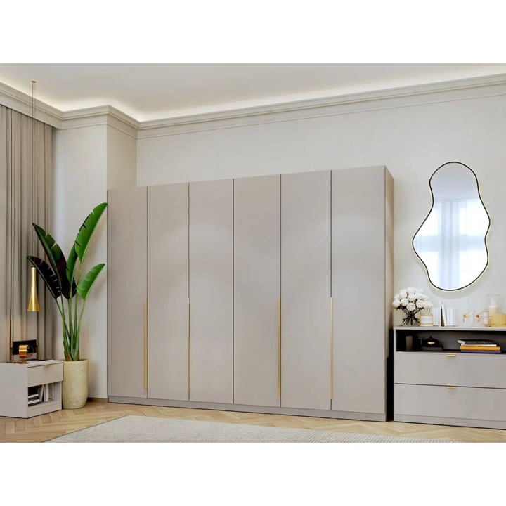 Dulap dormitor haine, Bej/Casmir, Auris, C1, L 246 x A 48 x H 192cm, cu Balamale soft close