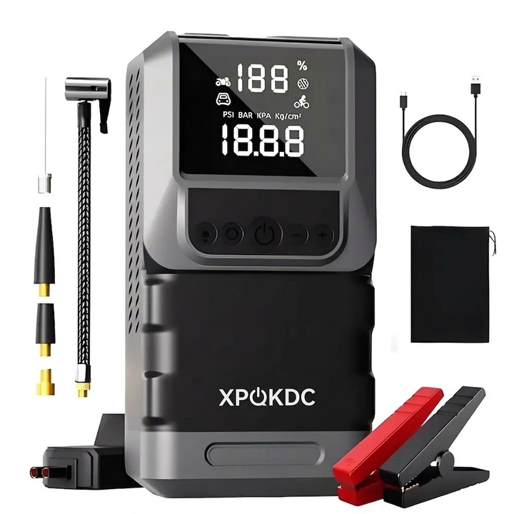 Compresor auto portabil XPQKDC 6000A, 150PSI, 12V, cu LED, kit complet