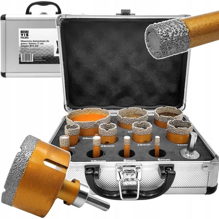 Set 11 carote Diamantate 6-68mm cu Adapter M14, Inter-Vis, Gauri in Gres, Granit, Marmura, Ceramica, Culoare Aurie