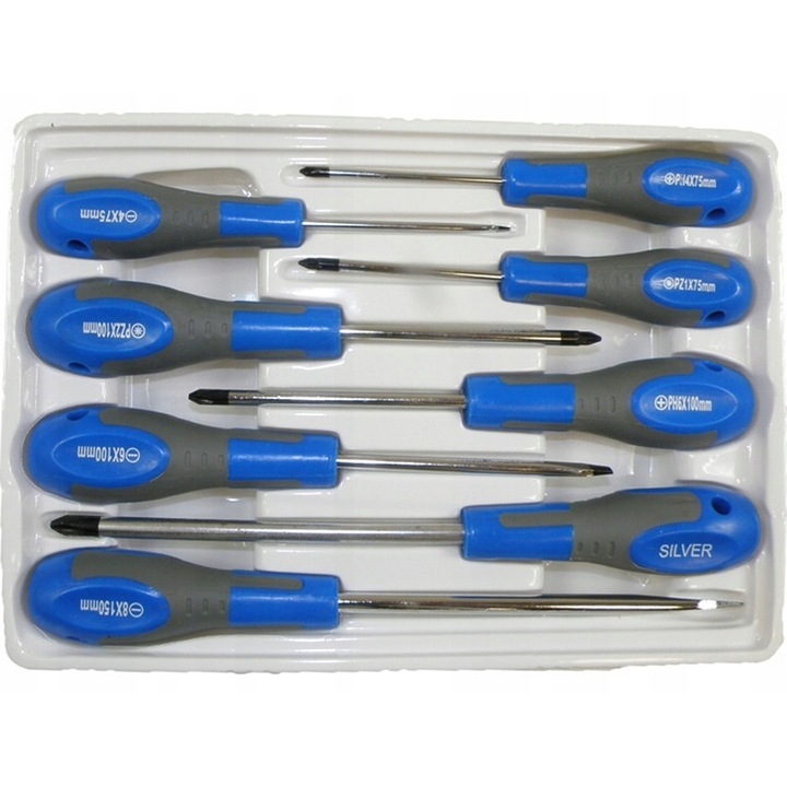 Set 8 Surubelnite, SilverTools, CrV, Ergonomice, Magnetice