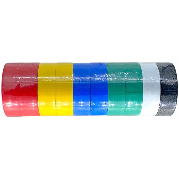 Set 10 benzi izolatoare PVC Falon-Tech 18mm x 10m, multicolor