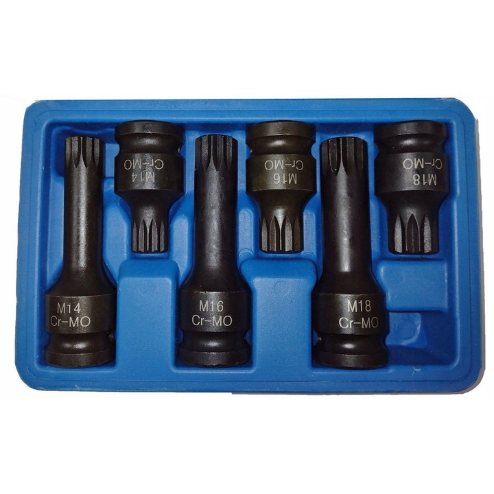 Set chei de impact, SilverTools, M14-M18, 1/2", 6 piese, crom-molibden, finisaj negru