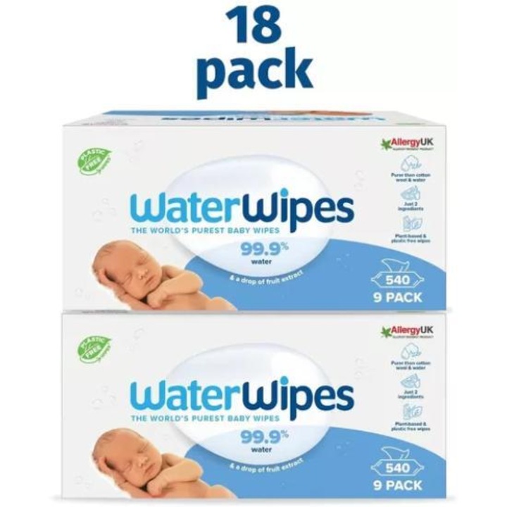 Servetele umede bebelusi Water Wipes, 99,9% apa, set 1080 bucati