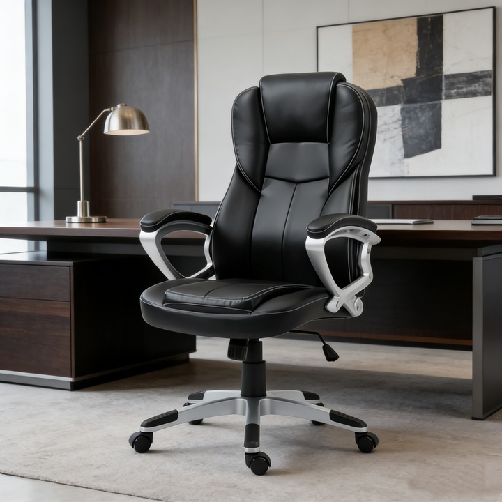 Scaun birou Homeone Karekla Grapheiou XL, piele ecologica, 108x118x60cm