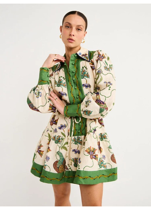 Rochie cu maneci bufante, Verde