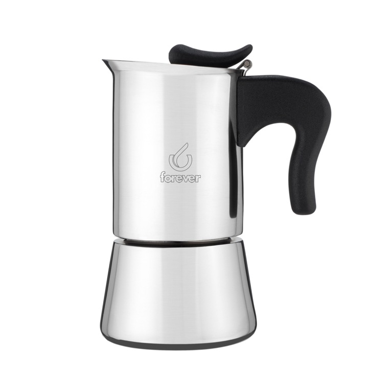 Espressor pentru aragaz Forever Moka Pot cu inductie Miss Splendy 4 cupe - Otel Inoxidabil