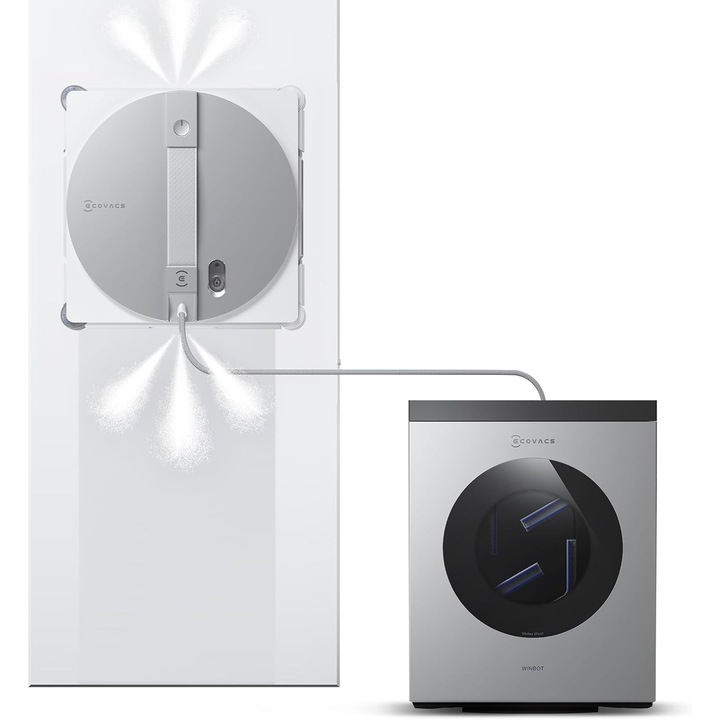 Robot Curățare Geamuri Ecovacs WINBOT W3 OMNI, Stație cu Auto-Curățare, Pulverizare Automată, Alb