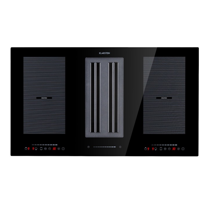 Plită cu inducție Klarstein Full House 2.0 cu hotă incorporată, 4 zone de gătit, 271 m/h, sticlă, 90x30x52cm