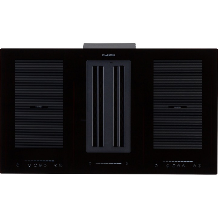 Plită cu inducție Klarstein Full House 2.0 cu hotă incorporată, 4 zone de gătit, 271 m/h, sticlă, 90x30x52cm