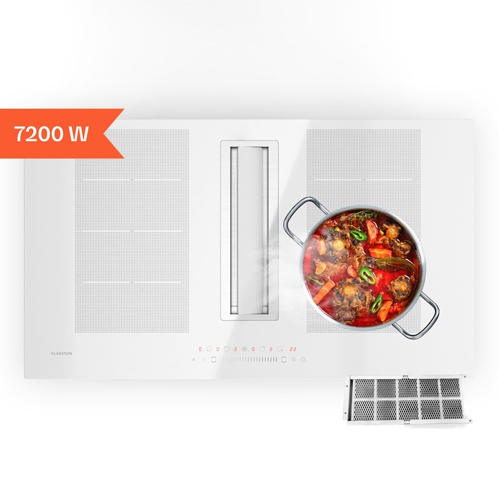 Plită cu inducție și hotă Klarstein Chef-Fusion Prime DownAir System, 2 în 1, 7200 W, inox, 90x30x52cm