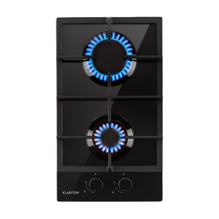 Plită pe gaz Klarstein Ignito Domino, 2 arzătoare Sabaf, sticlă ceramică neagră, 30x52cm