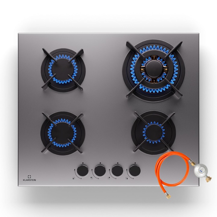 Plită cu gaz Klarstein Goldflame 4, 4 arzătoare, otel inoxidabil, 60x11x51cm, autonomă, gaz natural/propane