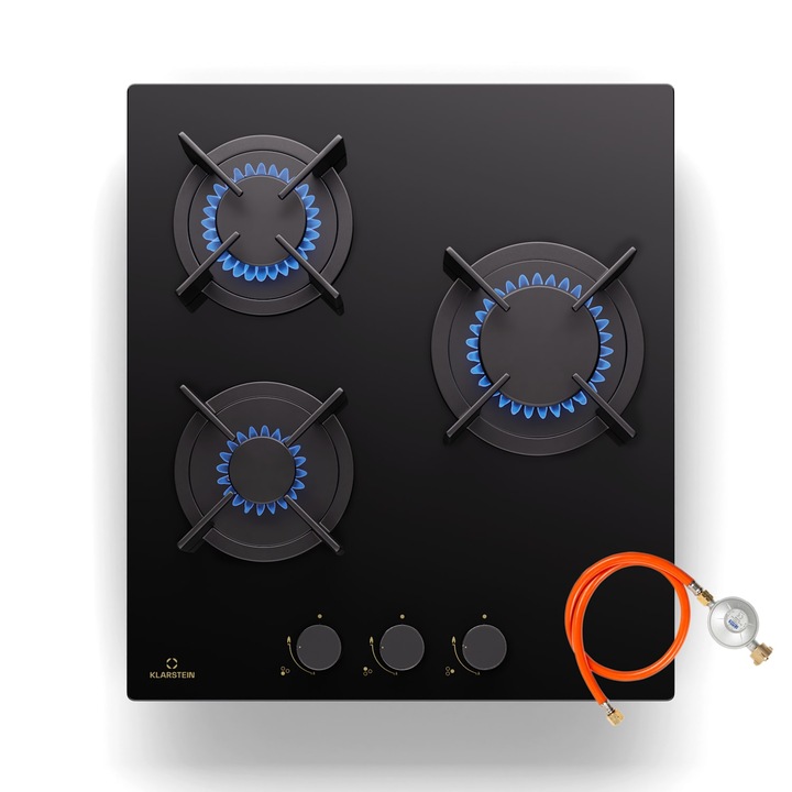 Plită cu gaz Klarstein Goldflame, 3 arzătoare din alamă, otel inoxidabil, 45x11x50cm