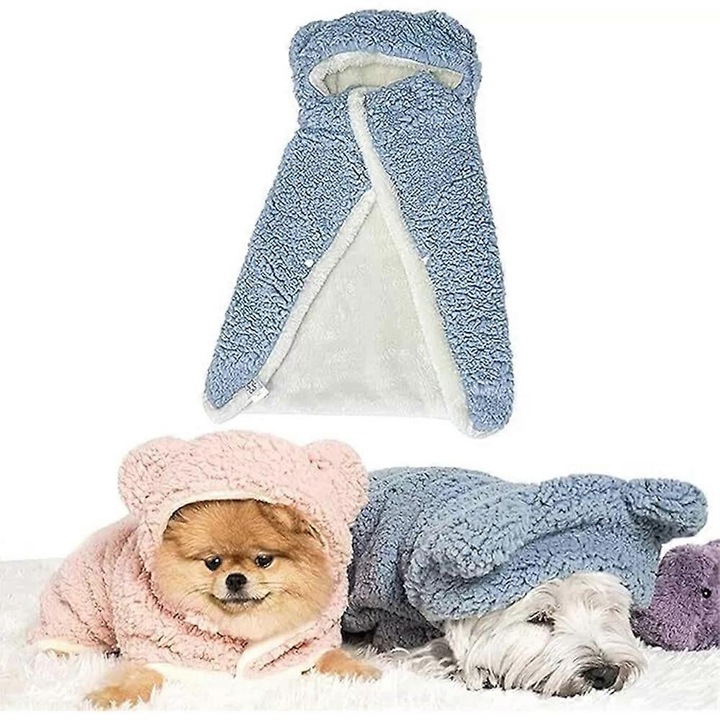 Patura pentru caini cu gluga, set, calduroasa, multicolor, 50x70cm